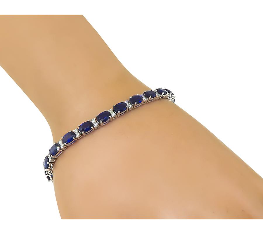 Estate 17.25ct Sapphire 0.90ct Diamond 14k White Gold Bracelet