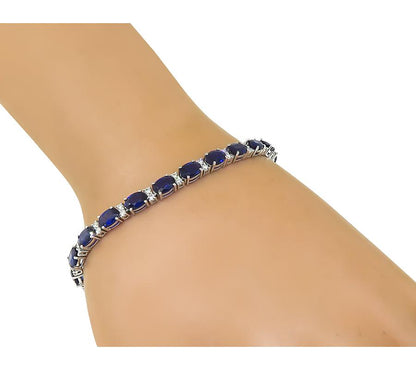 Estate 17.25ct Sapphire 0.90ct Diamond 14k White Gold Bracelet