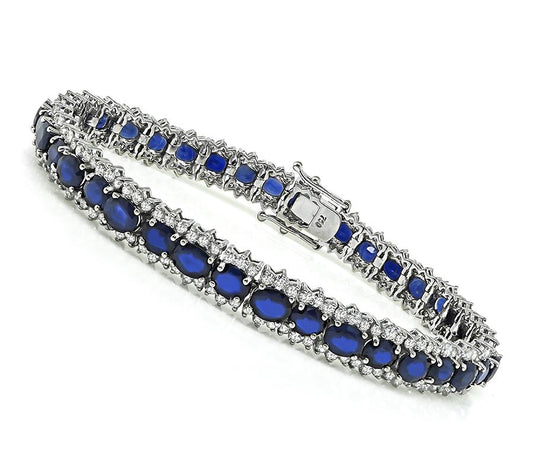 Estate 16.00ct Sapphire 5.00ct Diamond 18k White Gold Bracelet