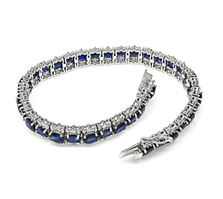 Estate 16.00ct Sapphire 5.00ct Diamond 18k White Gold Bracelet