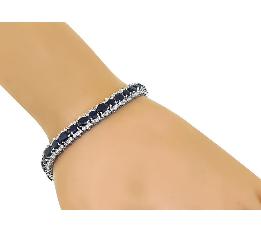Estate 16.00ct Sapphire 5.00ct Diamond 18k White Gold Bracelet