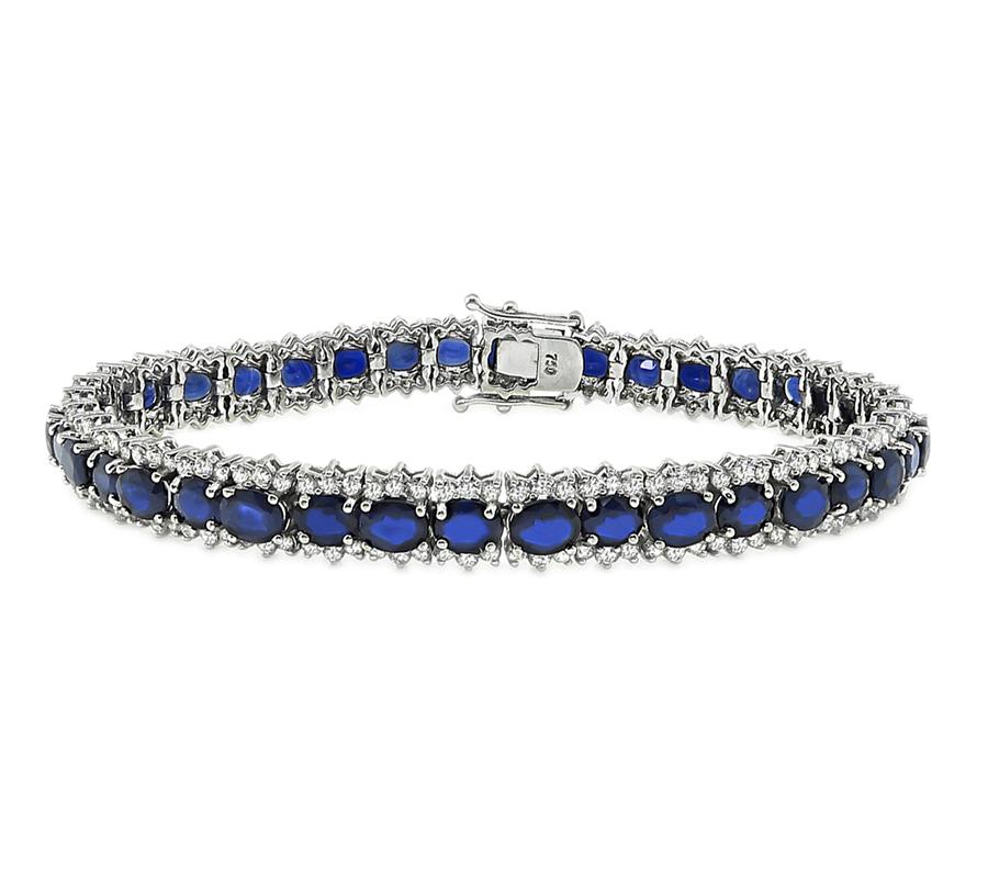 Estate 16.00ct Sapphire 5.00ct Diamond 18k White Gold Bracelet