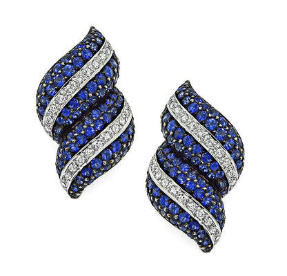 Estate 6.00ct Sapphire 1.00ct Diamond 18k White Gold Earrings