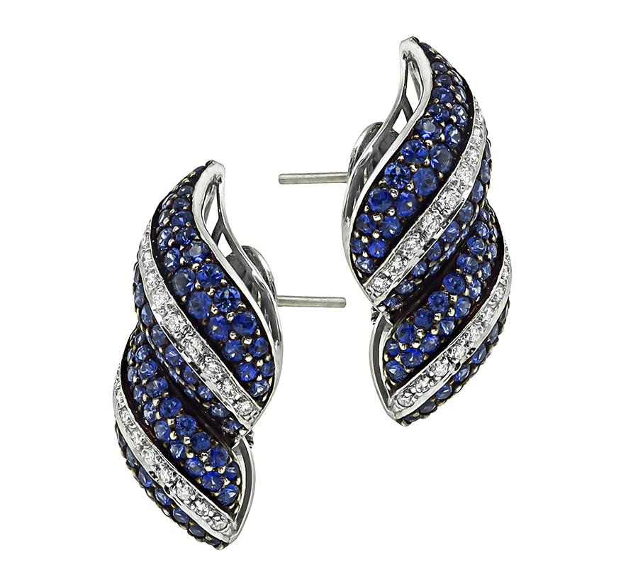 Estate 6.00ct Sapphire 1.00ct Diamond 18k White Gold Earrings