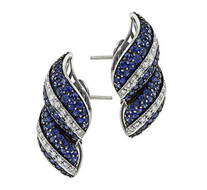 Estate 6.00ct Sapphire 1.00ct Diamond 18k White Gold Earrings
