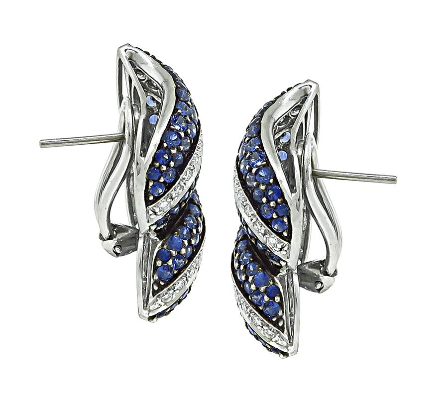 Estate 6.00ct Sapphire 1.00ct Diamond 18k White Gold Earrings
