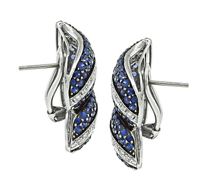 Estate 6.00ct Sapphire 1.00ct Diamond 18k White Gold Earrings