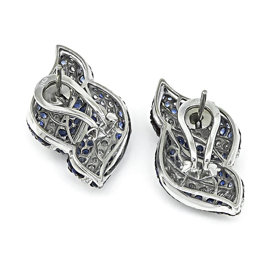 Estate 6.00ct Sapphire 1.00ct Diamond 18k White Gold Earrings