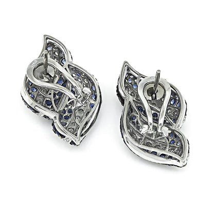Estate 6.00ct Sapphire 1.00ct Diamond 18k White Gold Earrings