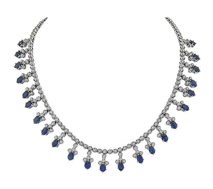 Estate 20.70ct Sapphire 4.00ct Diamond 18k White Gold Necklace