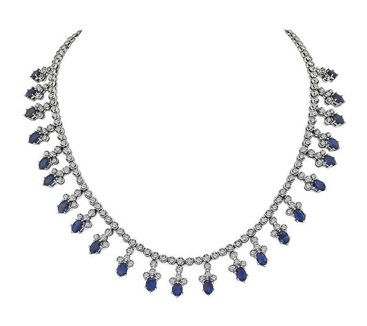 Estate 20.70ct Sapphire 4.00ct Diamond 18k White Gold Necklace