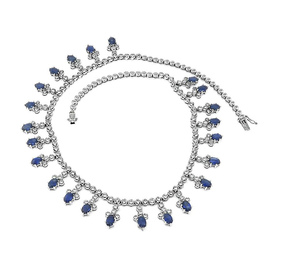 Estate 20.70ct Sapphire 4.00ct Diamond 18k White Gold Necklace