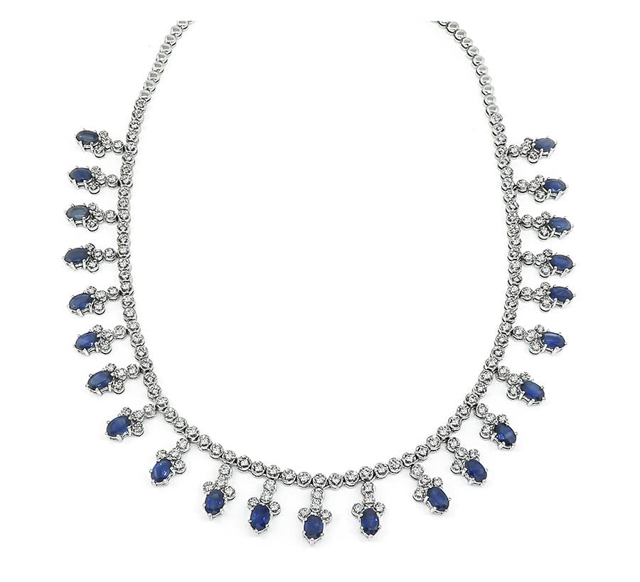 Estate 20.70ct Sapphire 4.00ct Diamond 18k White Gold Necklace