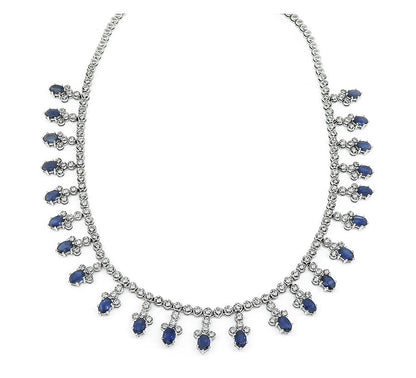 Estate 20.70ct Sapphire 4.00ct Diamond 18k White Gold Necklace