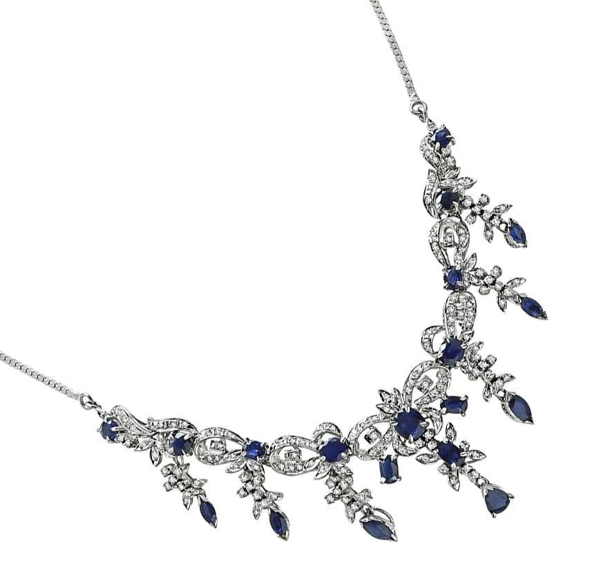 Estate 9.00ct Sapphire 1.50ct Diamond 14k Gold Necklace