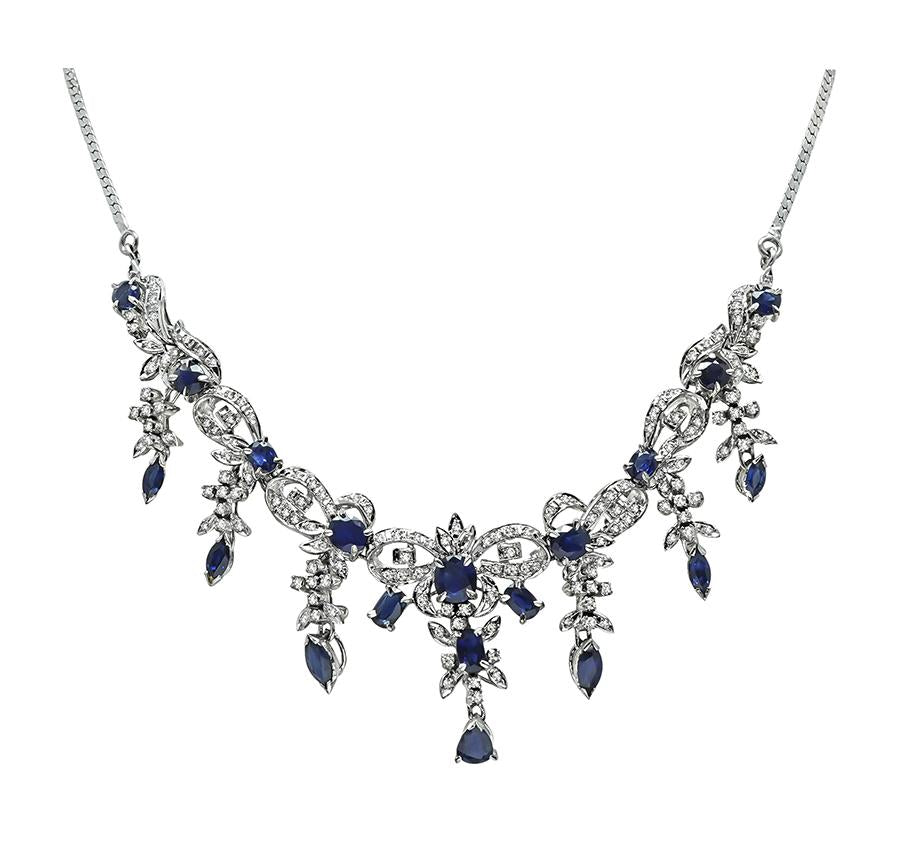 Estate 9.00ct Sapphire 1.50ct Diamond 14k Gold Necklace