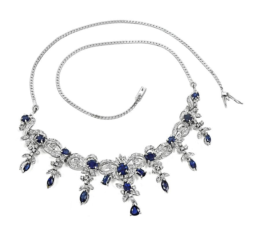 Estate 9.00ct Sapphire 1.50ct Diamond 14k Gold Necklace