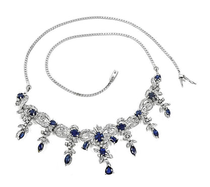 Estate 9.00ct Sapphire 1.50ct Diamond 14k Gold Necklace