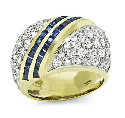 Estate 1.50ct Diamond 1.25ct Sapphire 18k Yellow and White Gold Ring