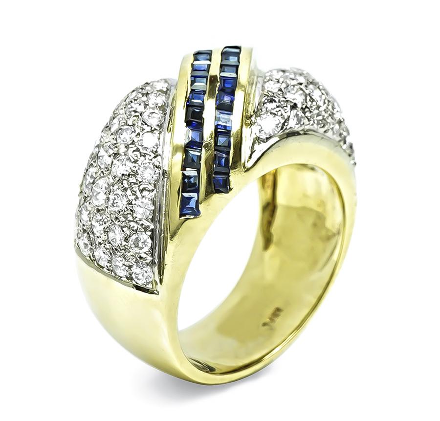 Estate 1.50ct Diamond 1.25ct Sapphire 18k Yellow and White Gold Ring