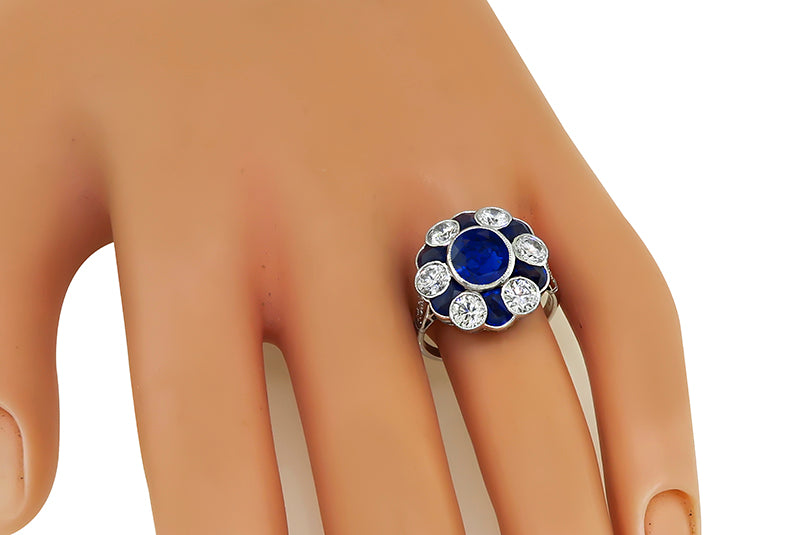 Estate 2.50ct Center Sapphire 1.80ct Diamond Gold Ring