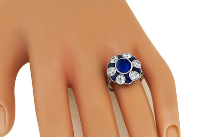 Estate 2.50ct Center Sapphire 1.80ct Diamond Gold Ring