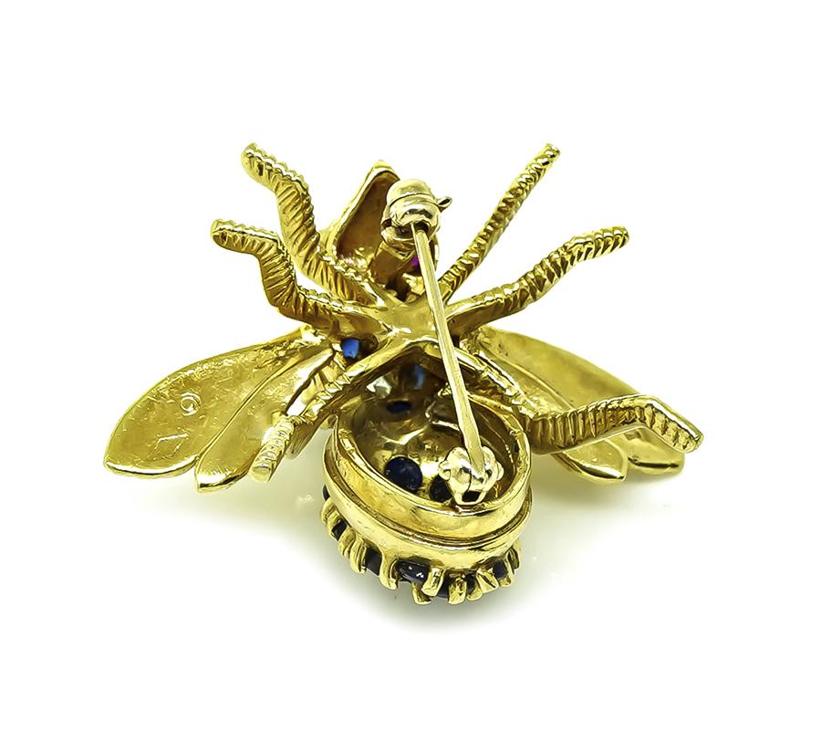 Estate 1.50ct Sapphire Diamond 18k Yellow Gold Bee Pin