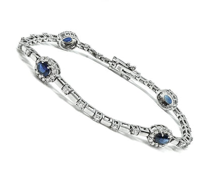 Estate 2.00ct Sapphire 2.00ct Diamond 18k White Gold Bracelet