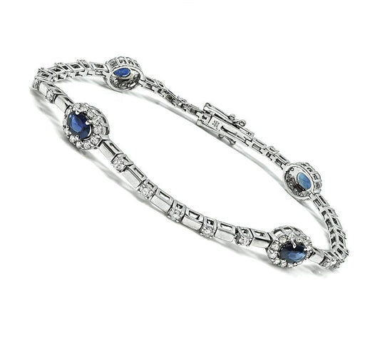 Estate 2.00ct Sapphire 2.00ct Diamond 18k White Gold Bracelet