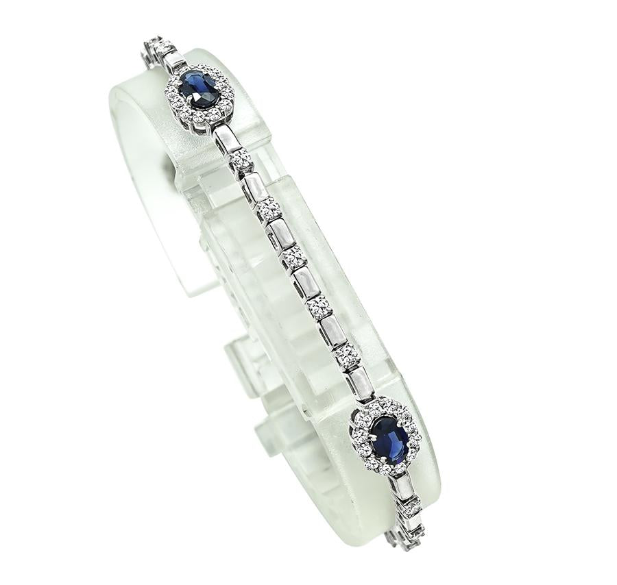Estate 2.00ct Sapphire 2.00ct Diamond 18k White Gold Bracelet