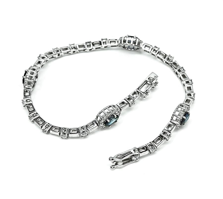 Estate 2.00ct Sapphire 2.00ct Diamond 18k White Gold Bracelet