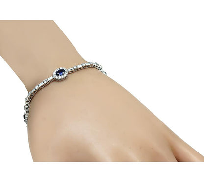Estate 2.00ct Sapphire 2.00ct Diamond 18k White Gold Bracelet