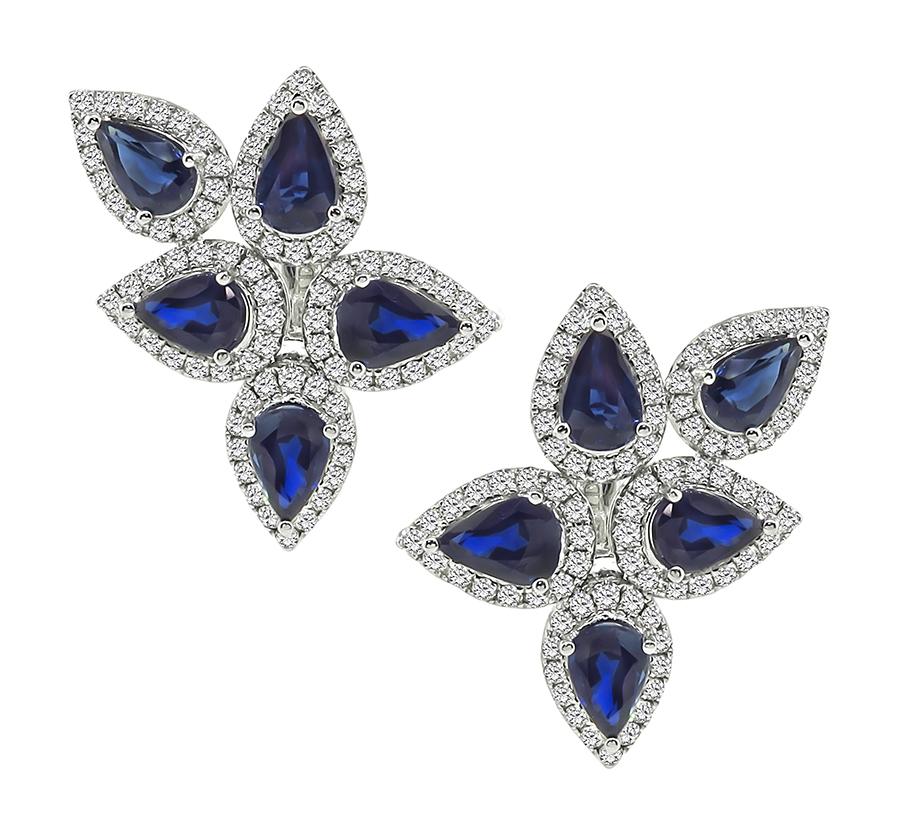 Estate 10.00ct Sapphire 3.00ct Diamond 14k Gold Earrings