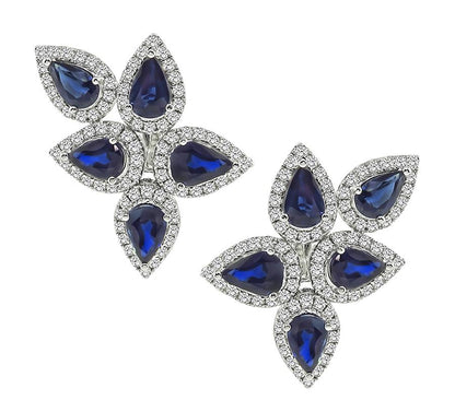 Estate 10.00ct Sapphire 3.00ct Diamond 14k Gold Earrings