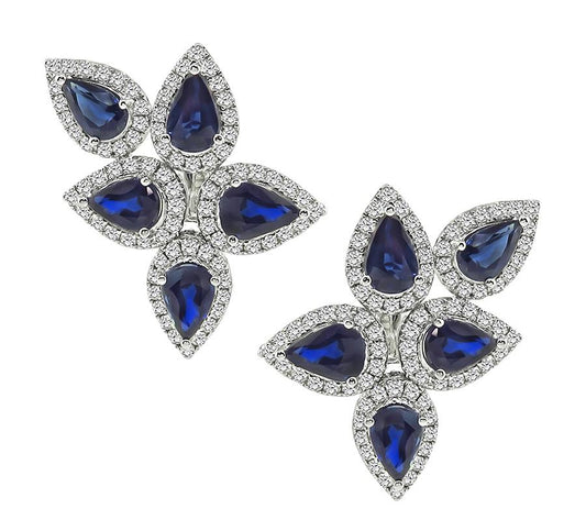 Estate 10.00ct Sapphire 3.00ct Diamond 14k Gold Earrings