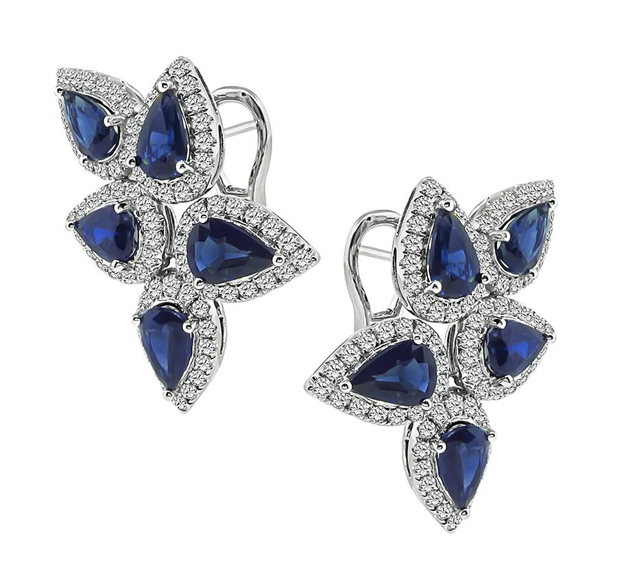 Estate 10.00ct Sapphire 3.00ct Diamond 14k Gold Earrings