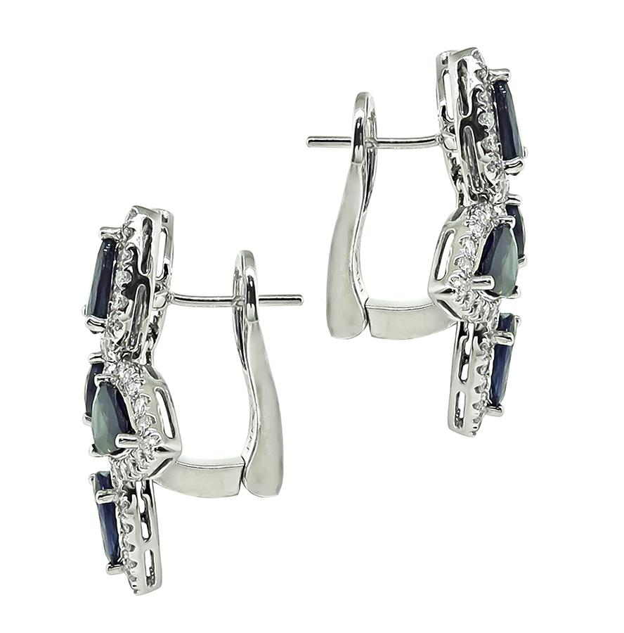 Estate 10.00ct Sapphire 3.00ct Diamond 14k Gold Earrings