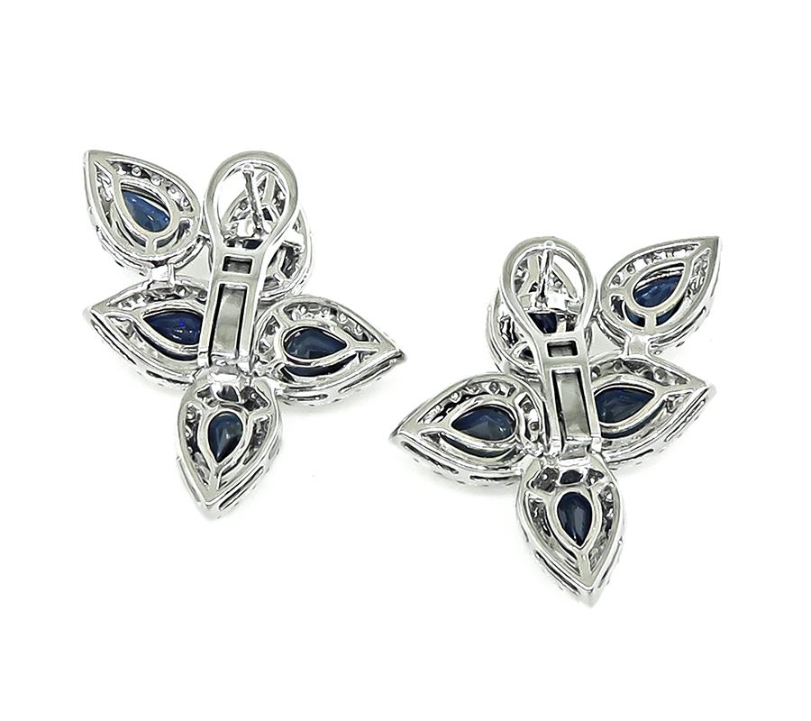 Estate 10.00ct Sapphire 3.00ct Diamond 14k Gold Earrings