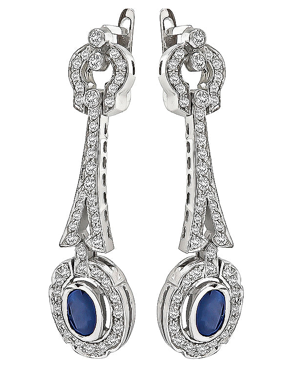 Estate 1.50ct Diamond 1.80ct Sapphire Drop Earrings