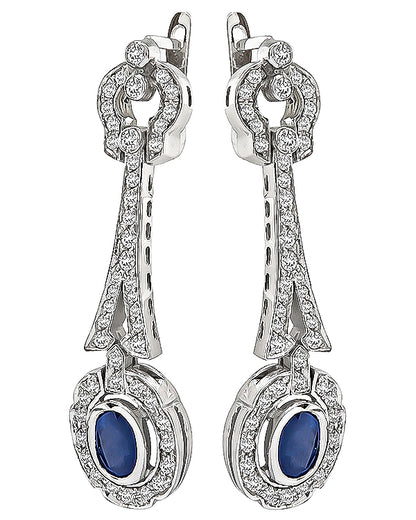 Estate 1.50ct Diamond 1.80ct Sapphire Drop Earrings