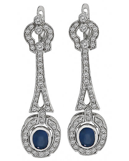 Estate 1.50ct Diamond 1.80ct Sapphire Drop Earrings