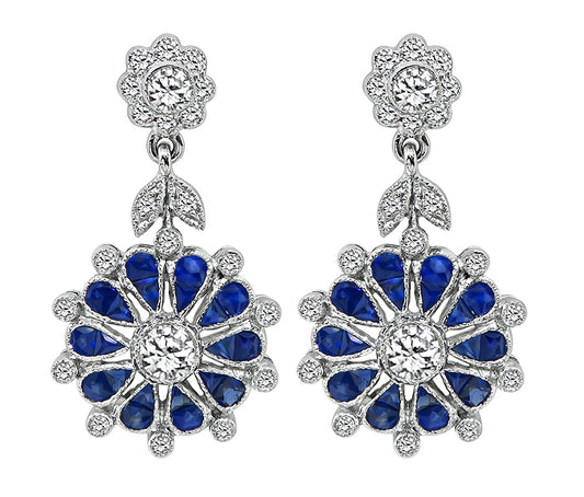 Estate 1.70ct Sapphire 1.20ct Diamond Dangling Earrings