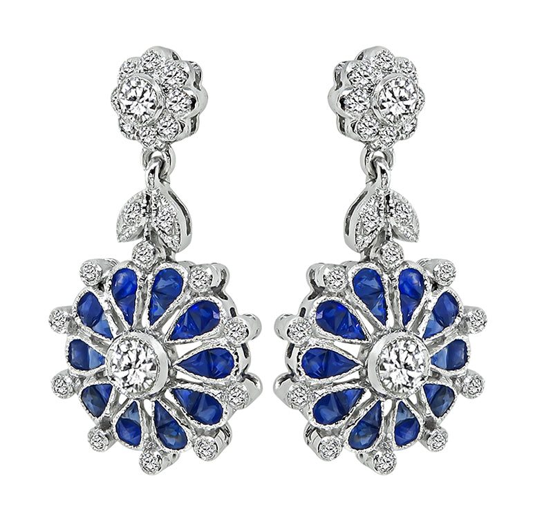 Estate 1.70ct Sapphire 1.20ct Diamond Dangling Earrings