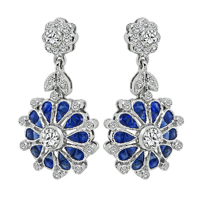 Estate 1.70ct Sapphire 1.20ct Diamond Dangling Earrings