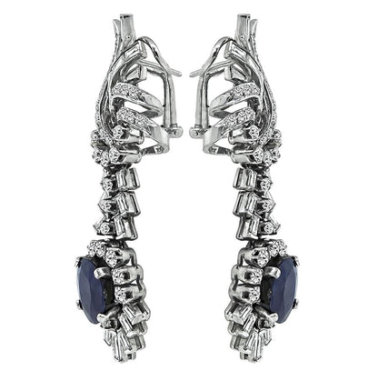 Vintage 6.00ct Sapphire 3.00ct Diamond Dangling Earrings