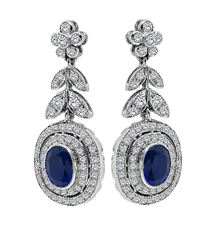 Estate 2.15ct Sapphire 0.95ct Diamond Dangling Earrings
