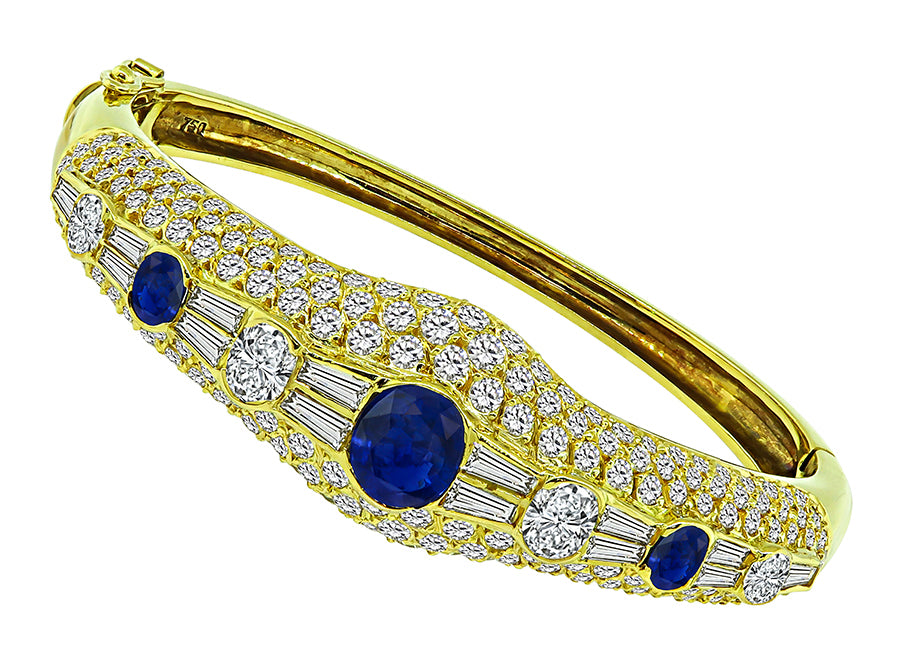Estate 6.00ct Diamond 3.00ct Sapphire Gold Bangle