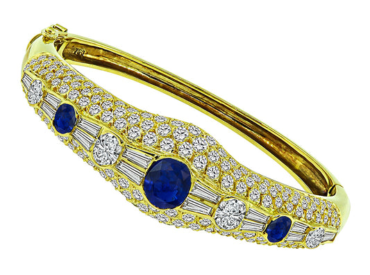 Estate 6.00ct Diamond 3.00ct Sapphire Gold Bangle