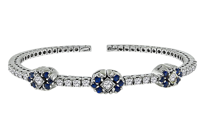 Estate 1.00ct Diamond Sapphire White Gold Bangle