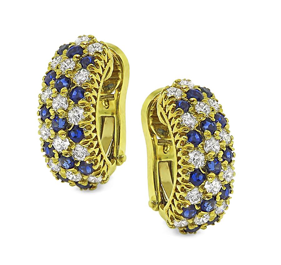 Estate 1.40ct Sapphire 1.40ct Diamond 18k Yellow Gold Earrings